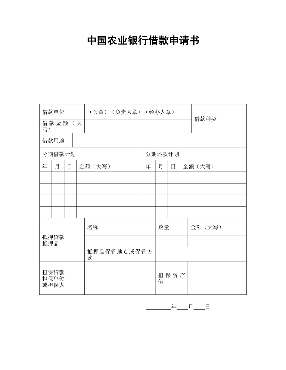 中国农业银行借款申请书_第1页