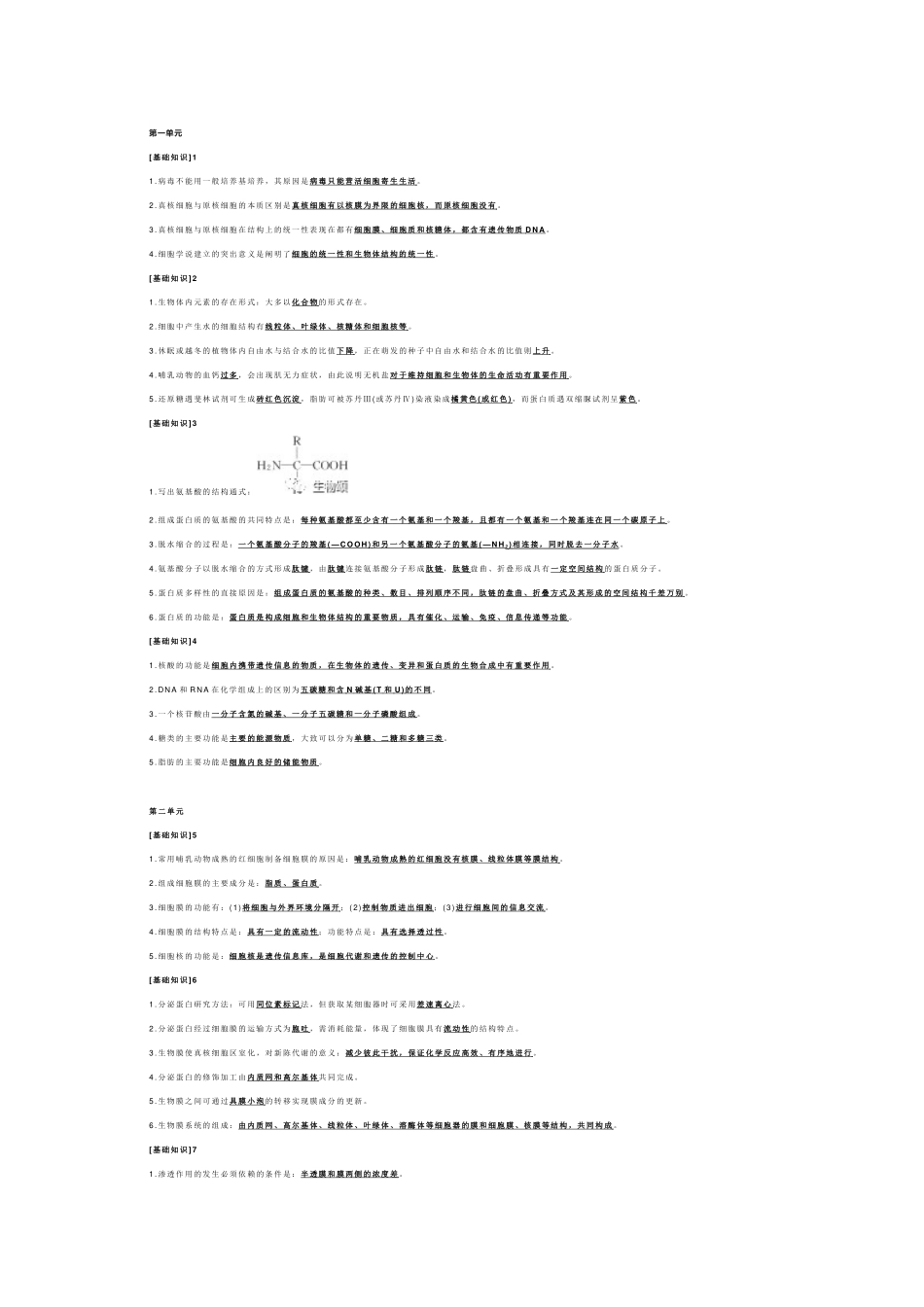 高中生物11个单元核心基础知识_第1页