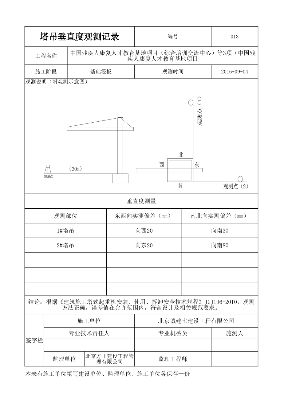 塔吊垂直度观测记录_第1页