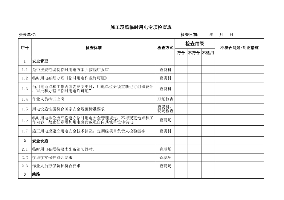 施工现场临时用电专项检查表_第1页