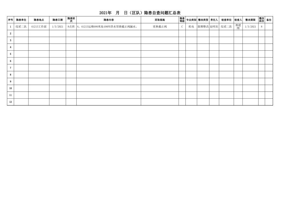 区队自查问题汇总表格_第1页
