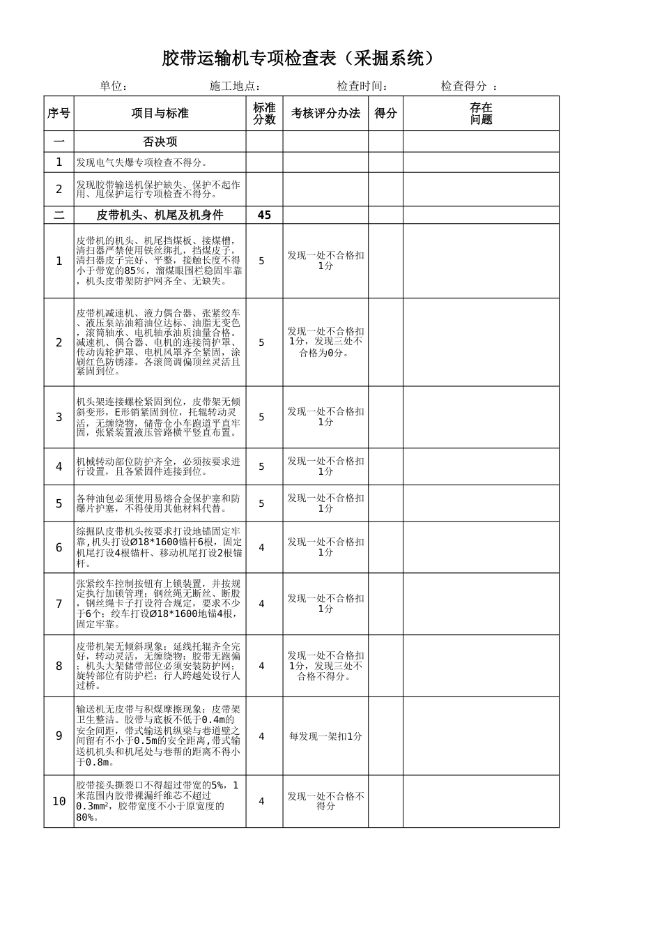 胶带输送机专项检查表(采掘系统)_第1页