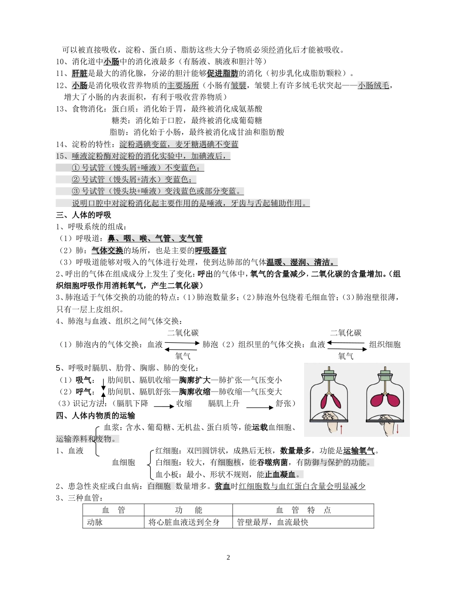 人教版七年级生物下册知识点归纳_第2页