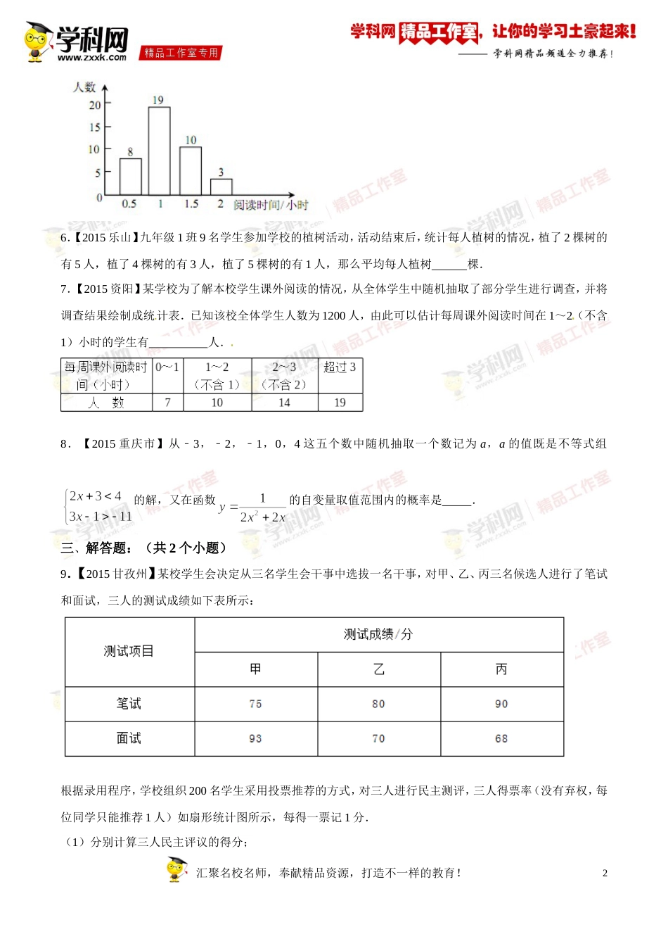 专题13 统计与概率（第03期）-2016年中考数学必备之微测试（北师大版）（原卷版）_第2页