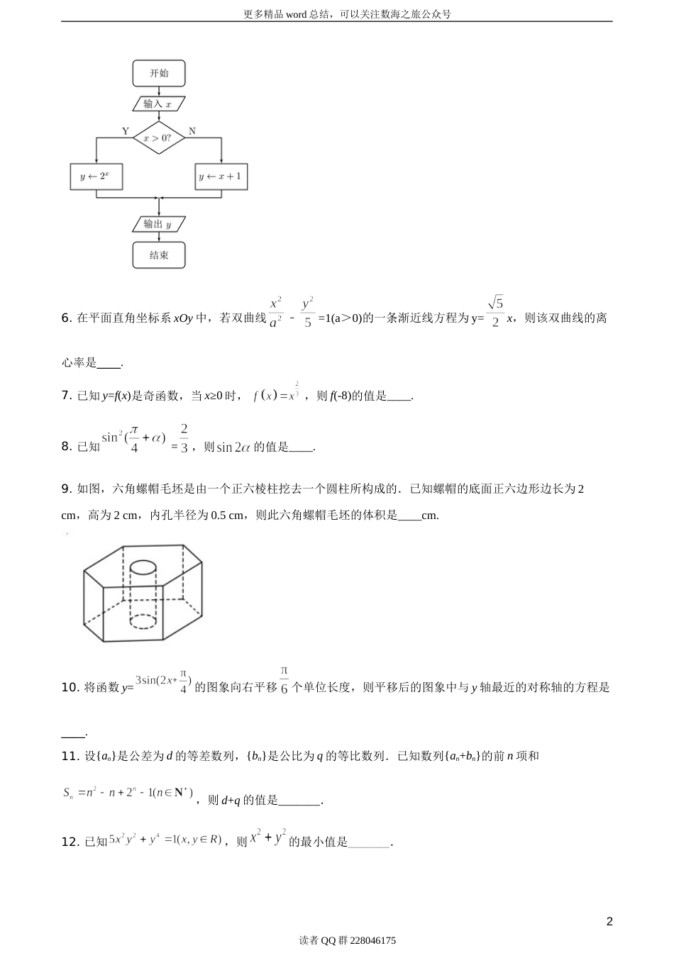 2020年江苏省高考数学试卷（题目版）_第2页