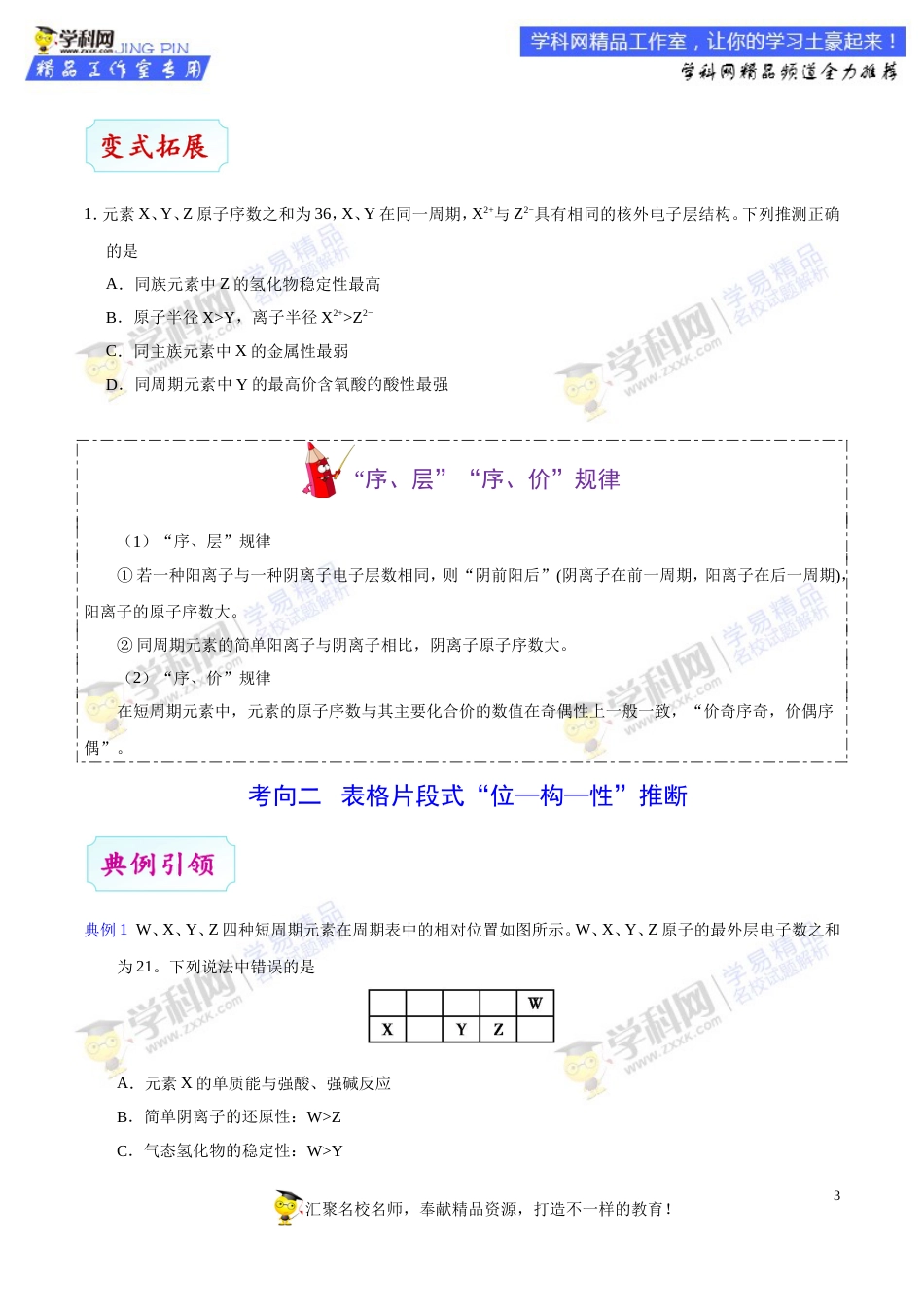 专题28 元素位置、原子结构、元素性质之间的相互推断-高考全攻略之备战2018年高考化学考点一遍过_第3页