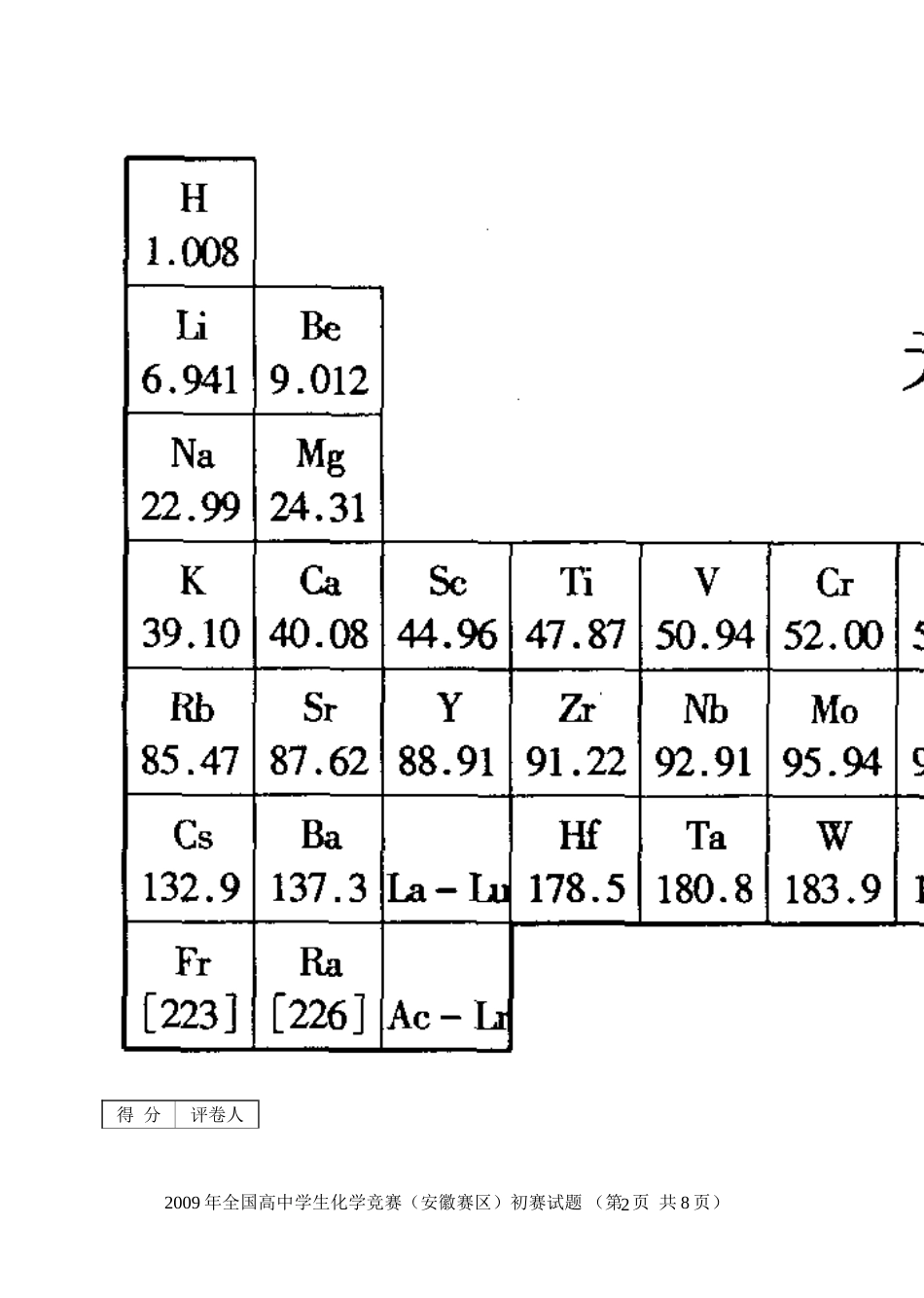 2009年全国高中学生化学竞赛(安徽赛区)初赛试题 2_第2页