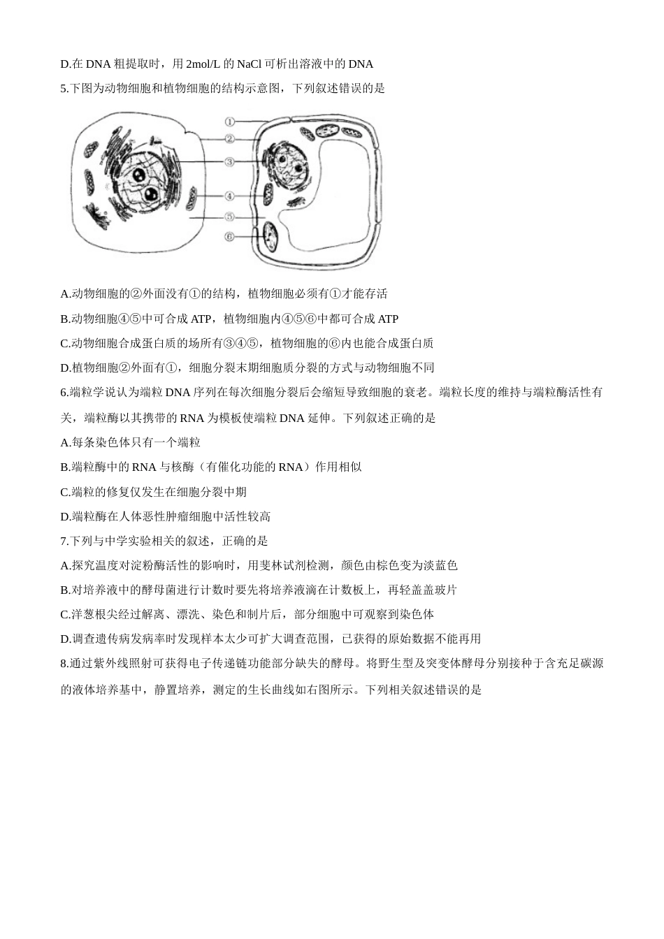 2021年1月江苏省新高考适应性考试生物试题_第2页