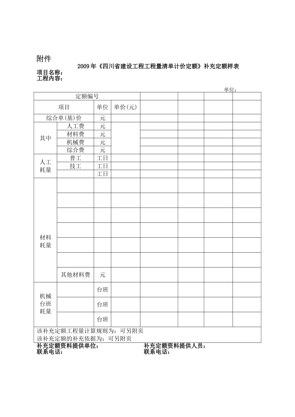 2009年〈四川省建设工程工程量清单计价定额〉补充定额样表_第1页