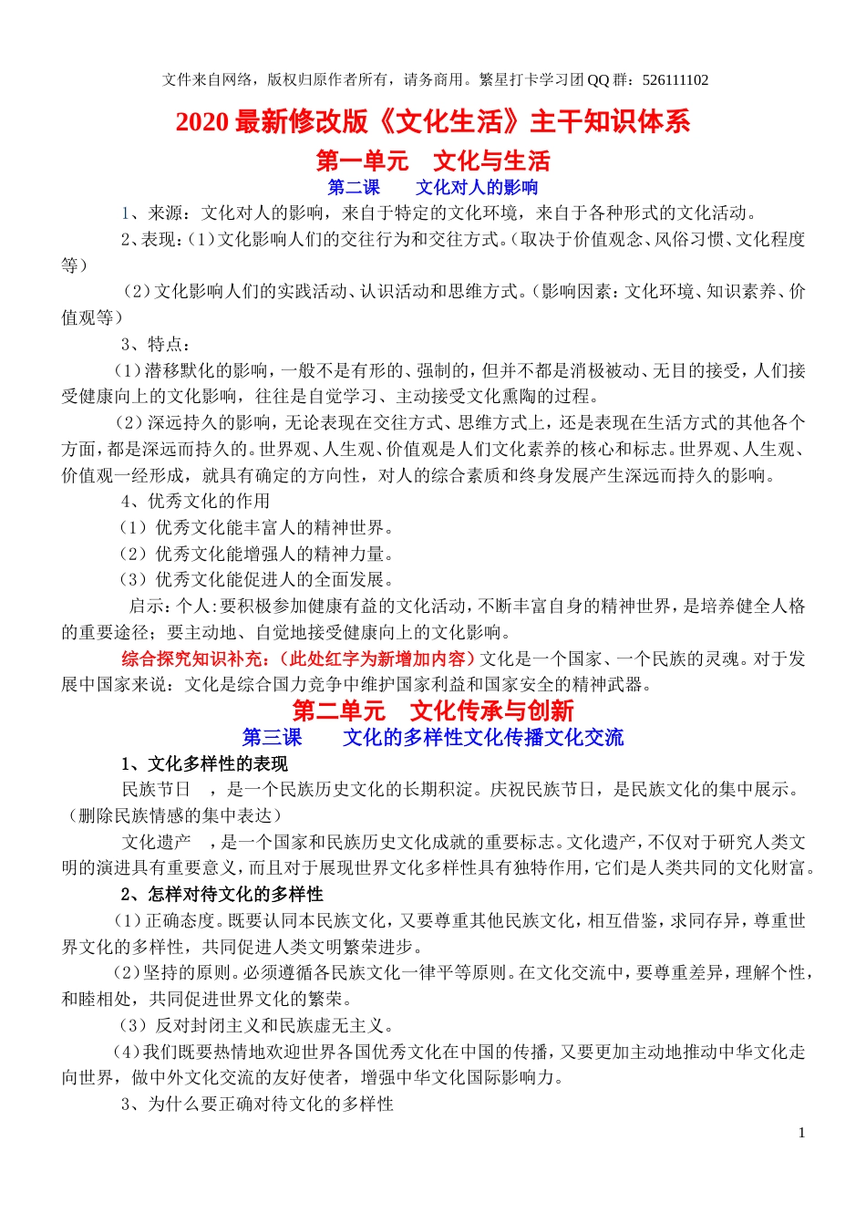 【文化生活】适用山东2021最新修改版《文化生活》主干知识体系_第1页