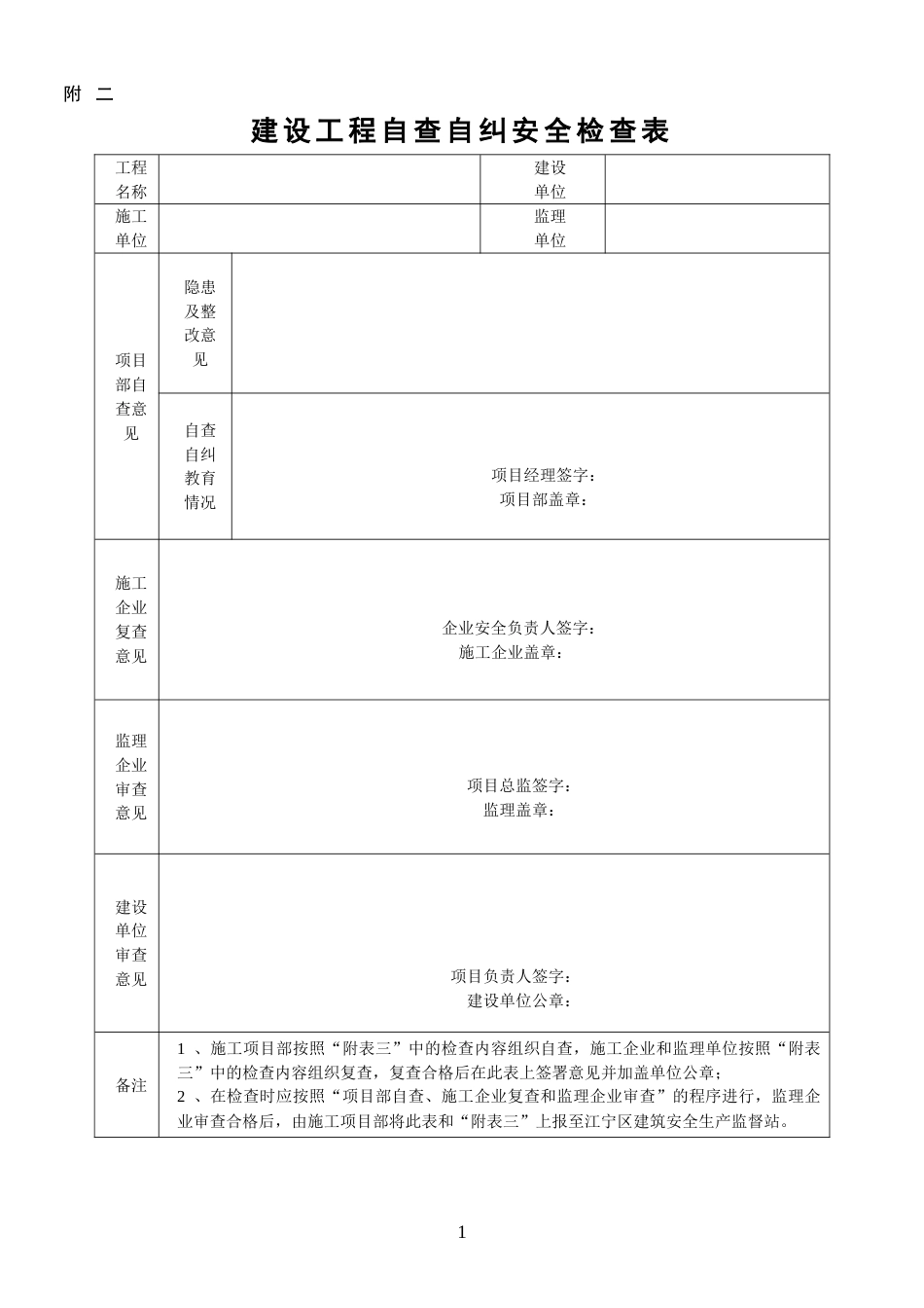 建筑工程自查自纠安全检查表_第1页