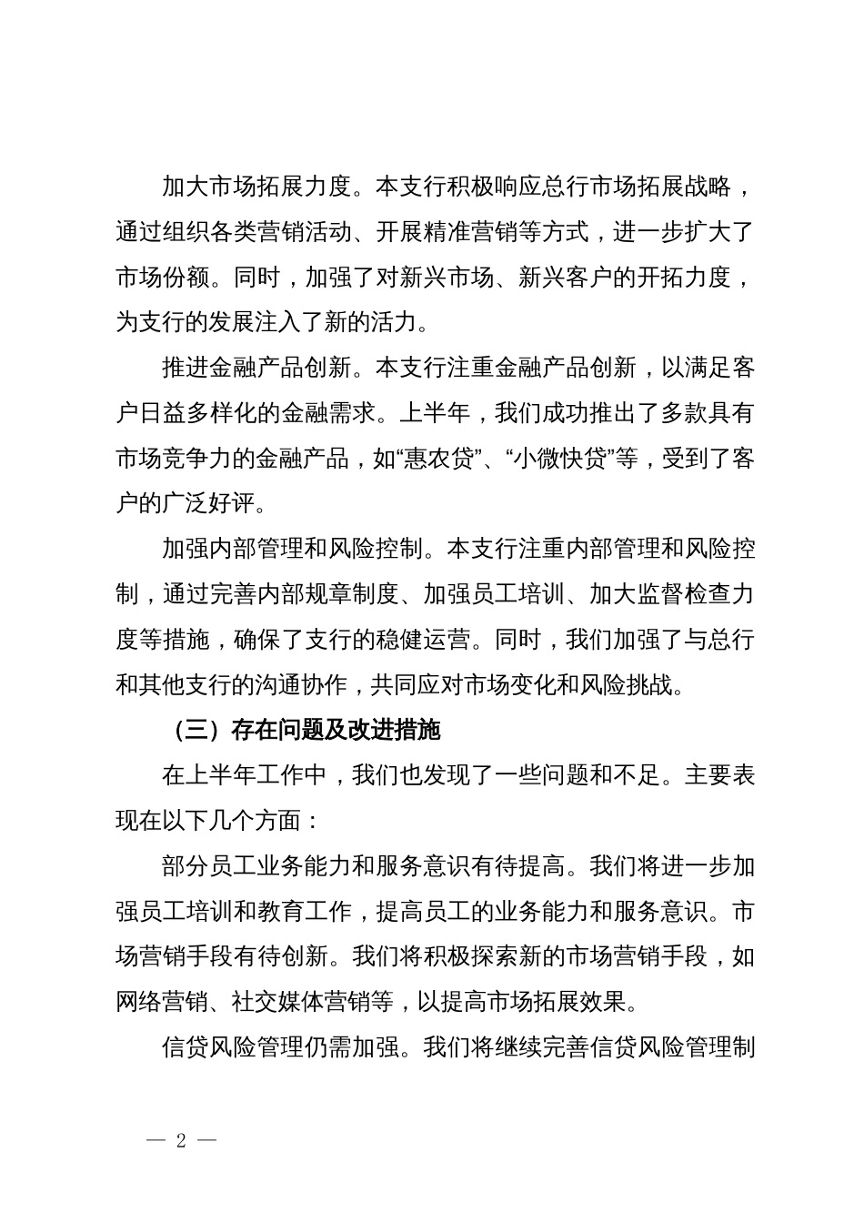 中国农业银行某某支行2024年上半年工作总结与下半年工作计划_第2页