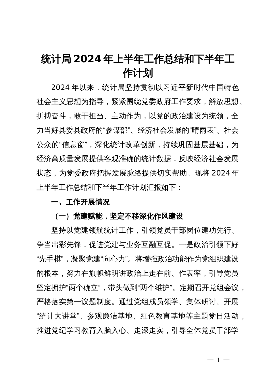 统计局的2024年上半年工作总结和下半年工作计划_第1页