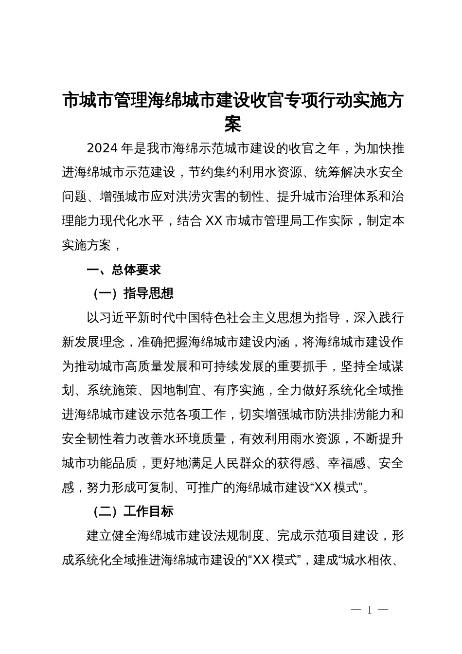 市城市管理海绵城市建设收官专项行动实施方案_第1页