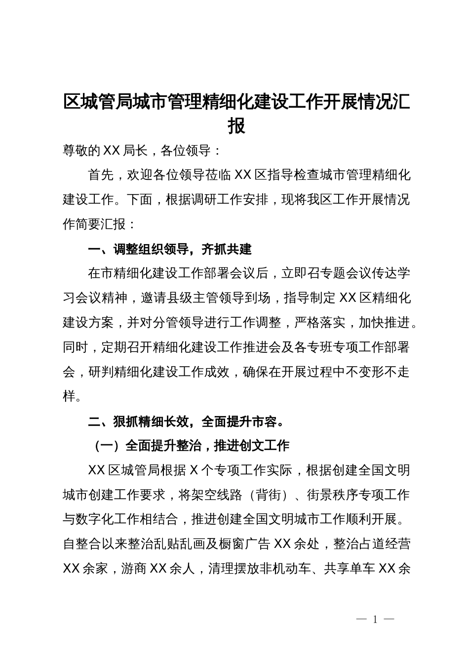 区城管局城市管理精细化建设工作开展情况汇报_第1页