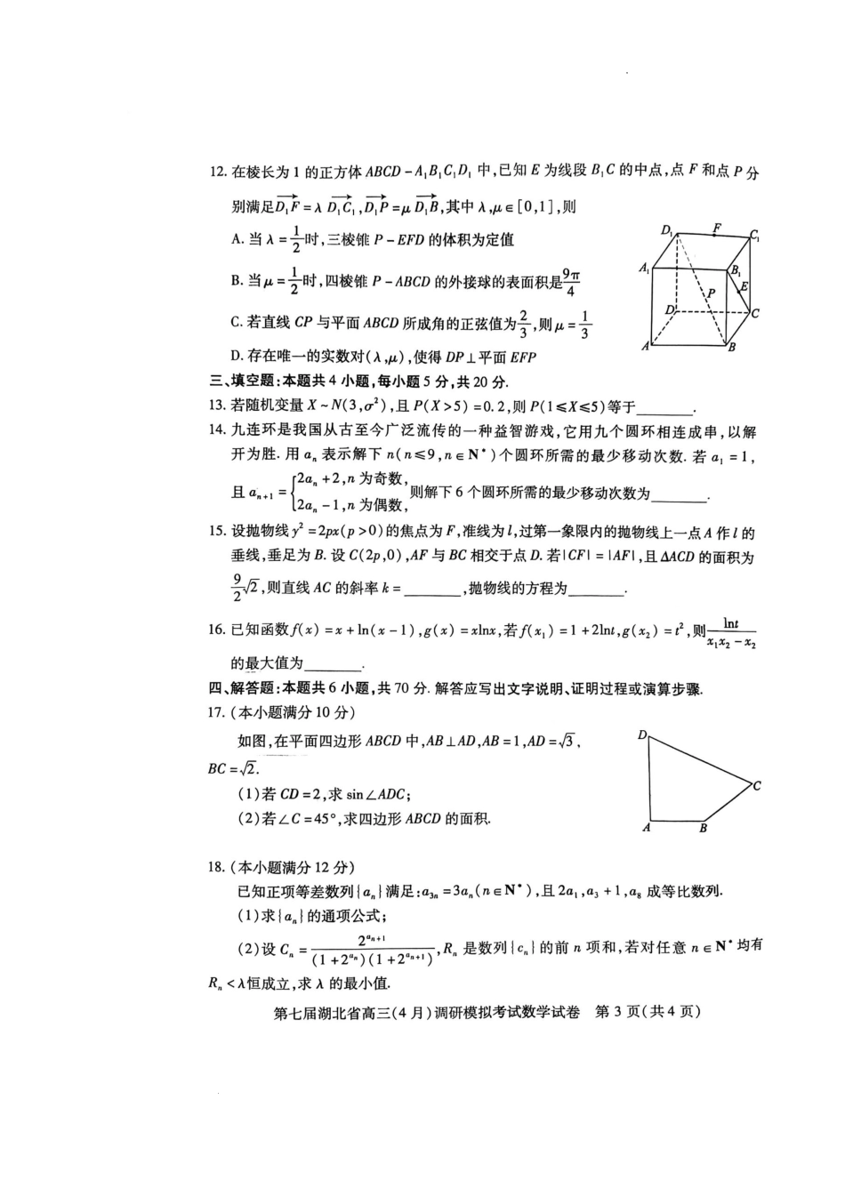 湖北省4月调研模拟2022届高三数学试题_第3页