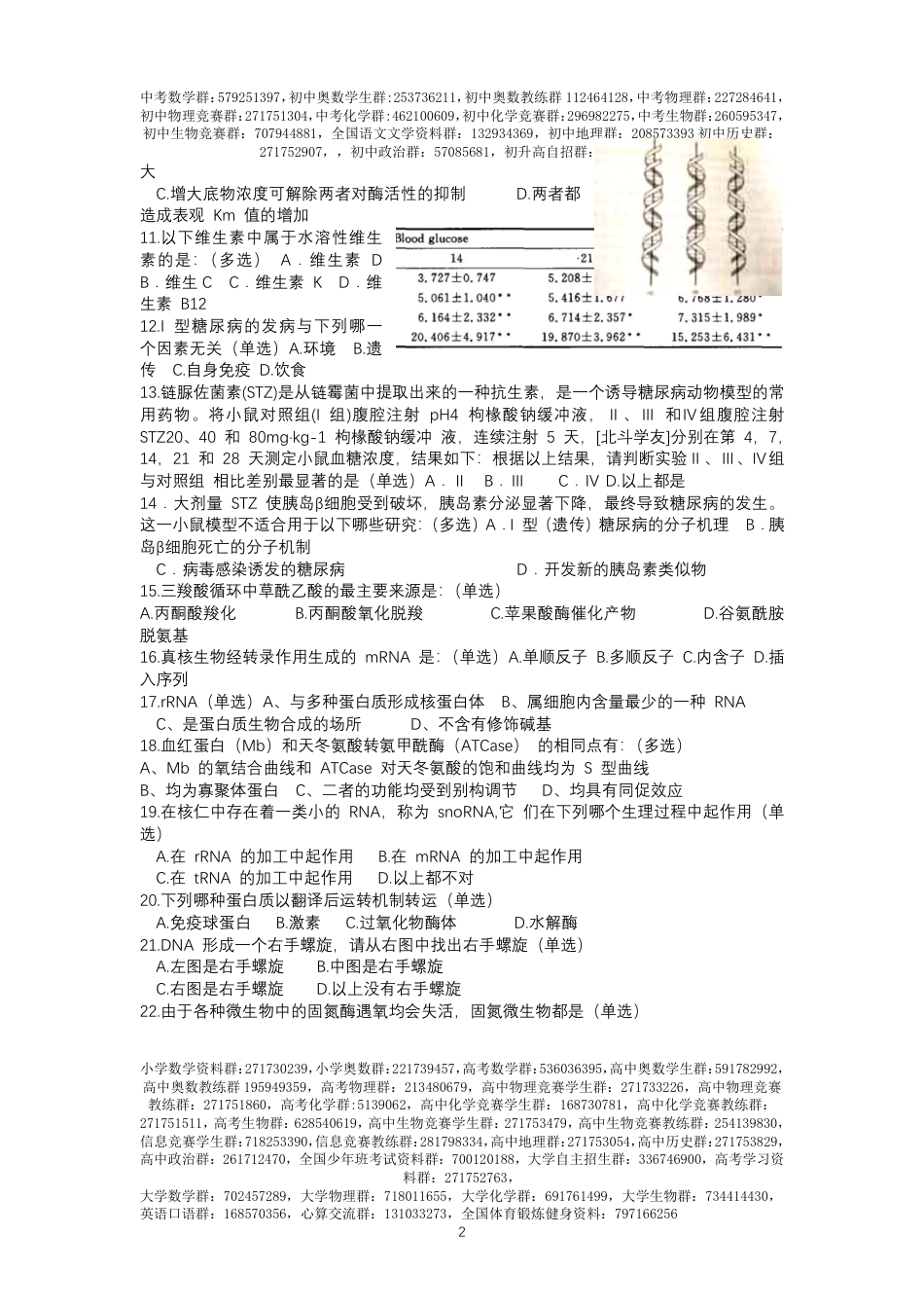 2016-年全国中学生生物学联赛试题及解析_第2页