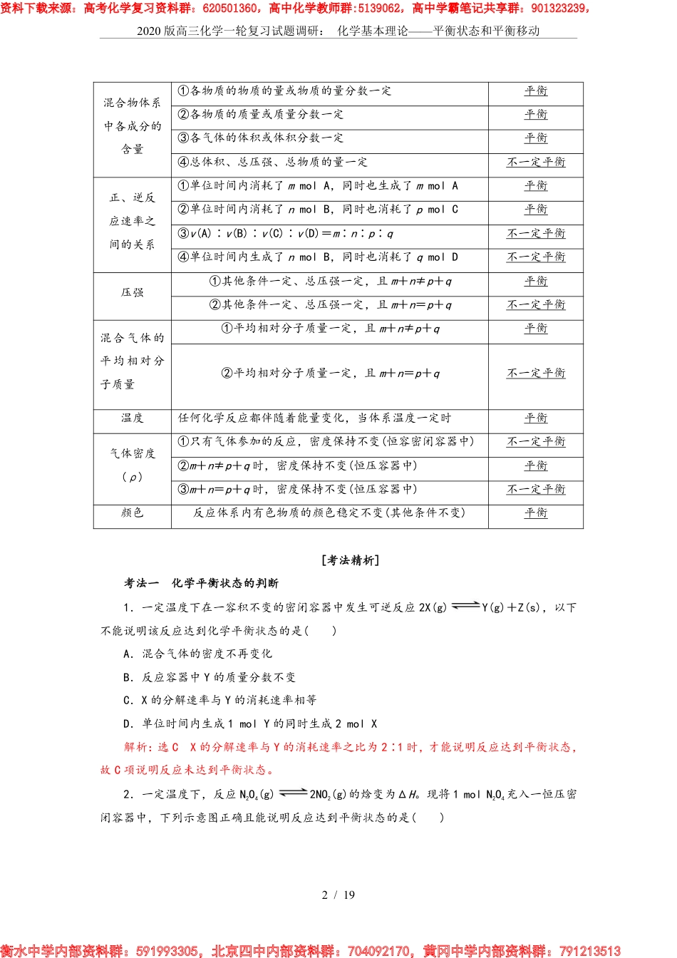 2020版高三化学一轮复习试题调研：-化学基本理论——平衡状态和平衡移动_第2页