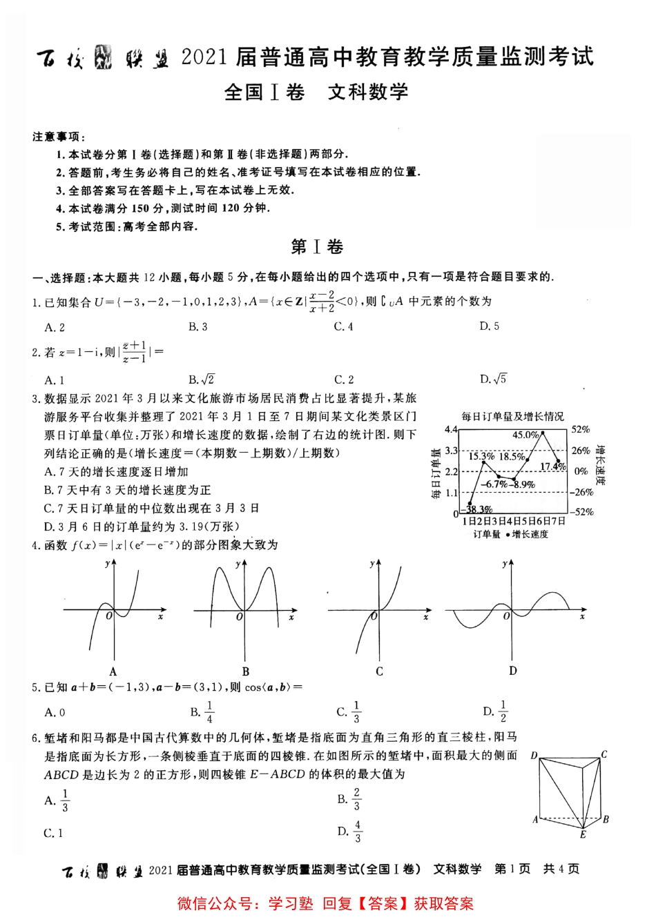 百校联盟2021届高三5月联考-文数试题_第1页