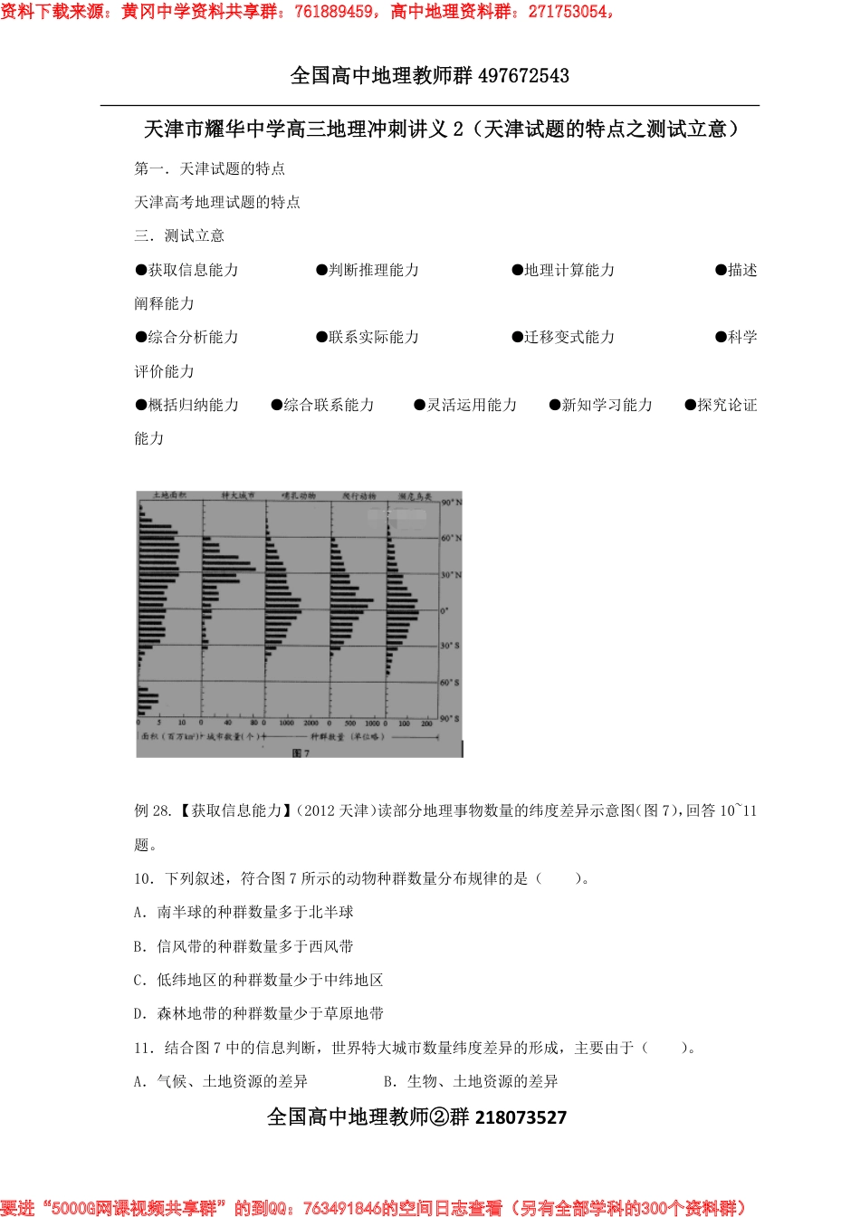 【全国百强校】天津市耀华中学2018届高三地理三轮冲刺学案：2.天津试题的特点之测试立意_第1页