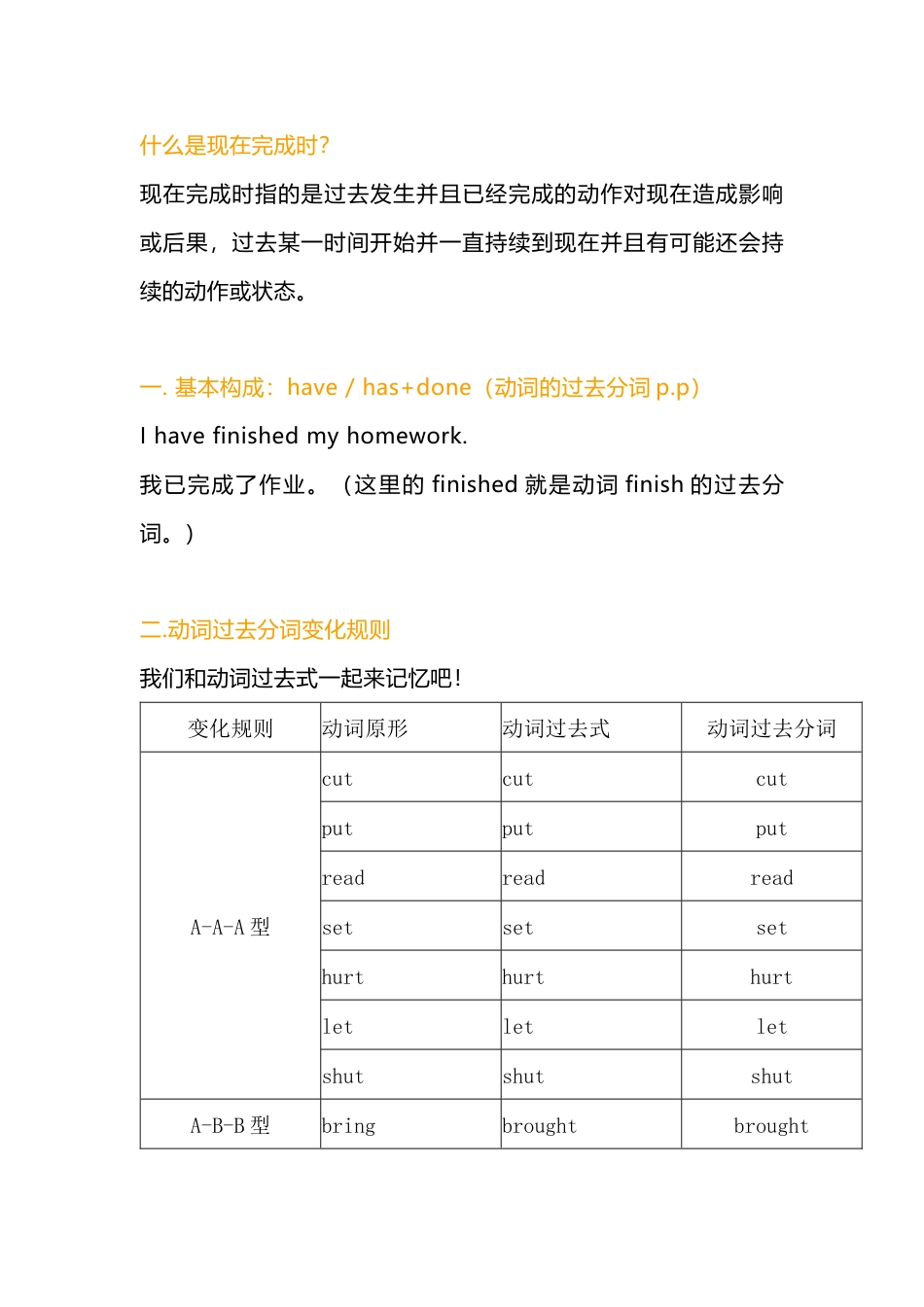 小学英语语法专题：时态的分类（现在完成时的构成和不同人称的用法）_第1页