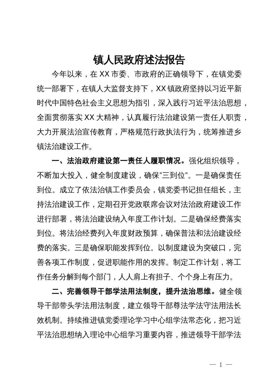 镇人民政府述法报告_第1页