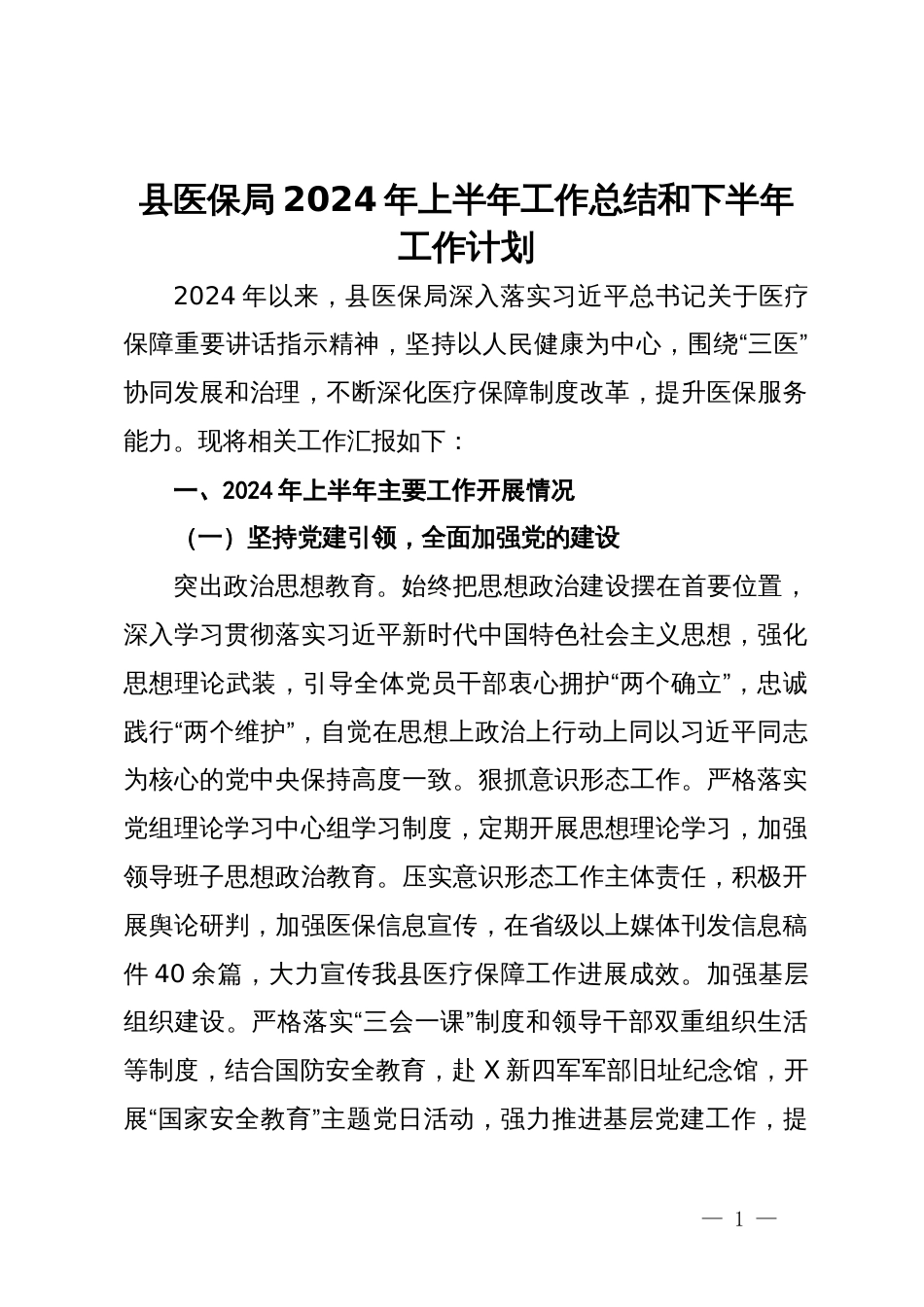 县医保局2024年上半年工作总结和下半年工作计划_第1页