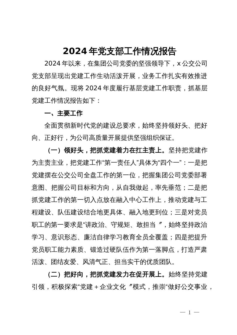 2024年公司党支部工作总结报告_第1页