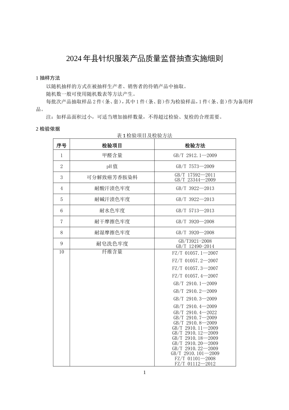 针织服装产品质量监督抽查实施细则(2024年版）_第1页