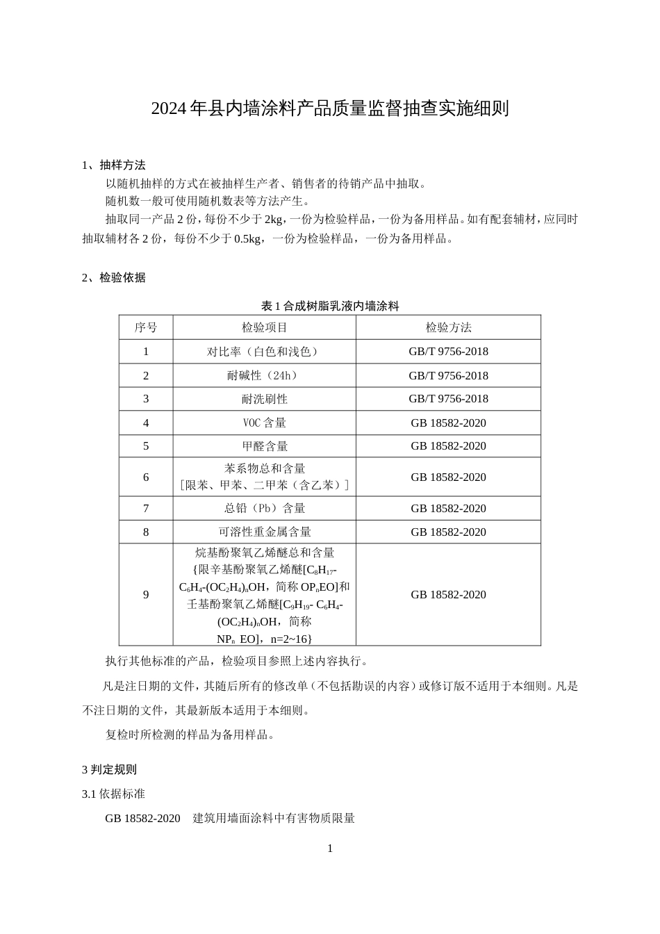 内墙涂料产品监督抽查实施细则(2024年版）_第1页