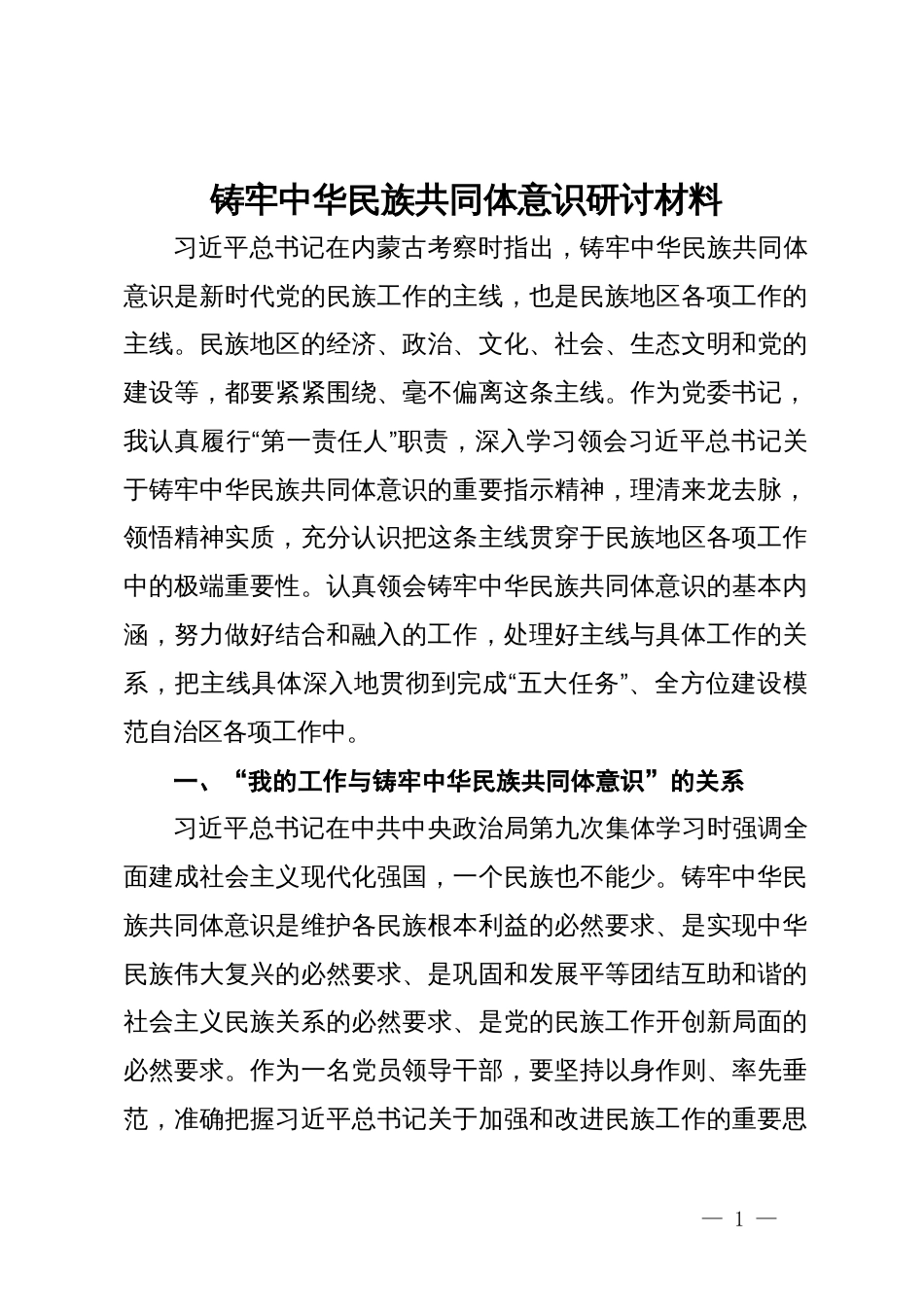 铸牢中华民族共同体意识研讨材料_第1页