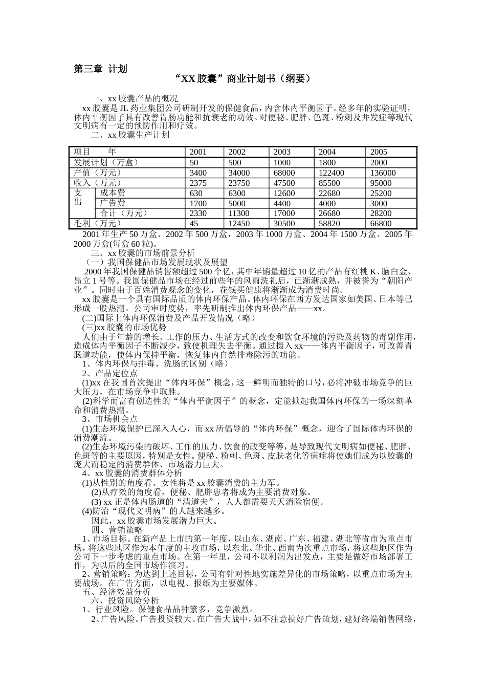 XX胶囊商业计划书(纲要)_第1页