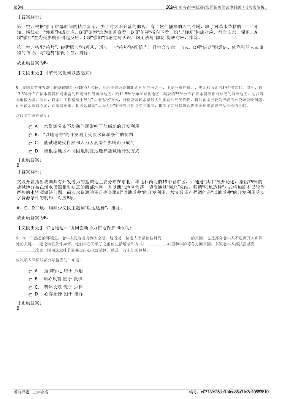 2024年湖南省中揽国际集团招聘笔试冲刺题（带答案解析）_第3页