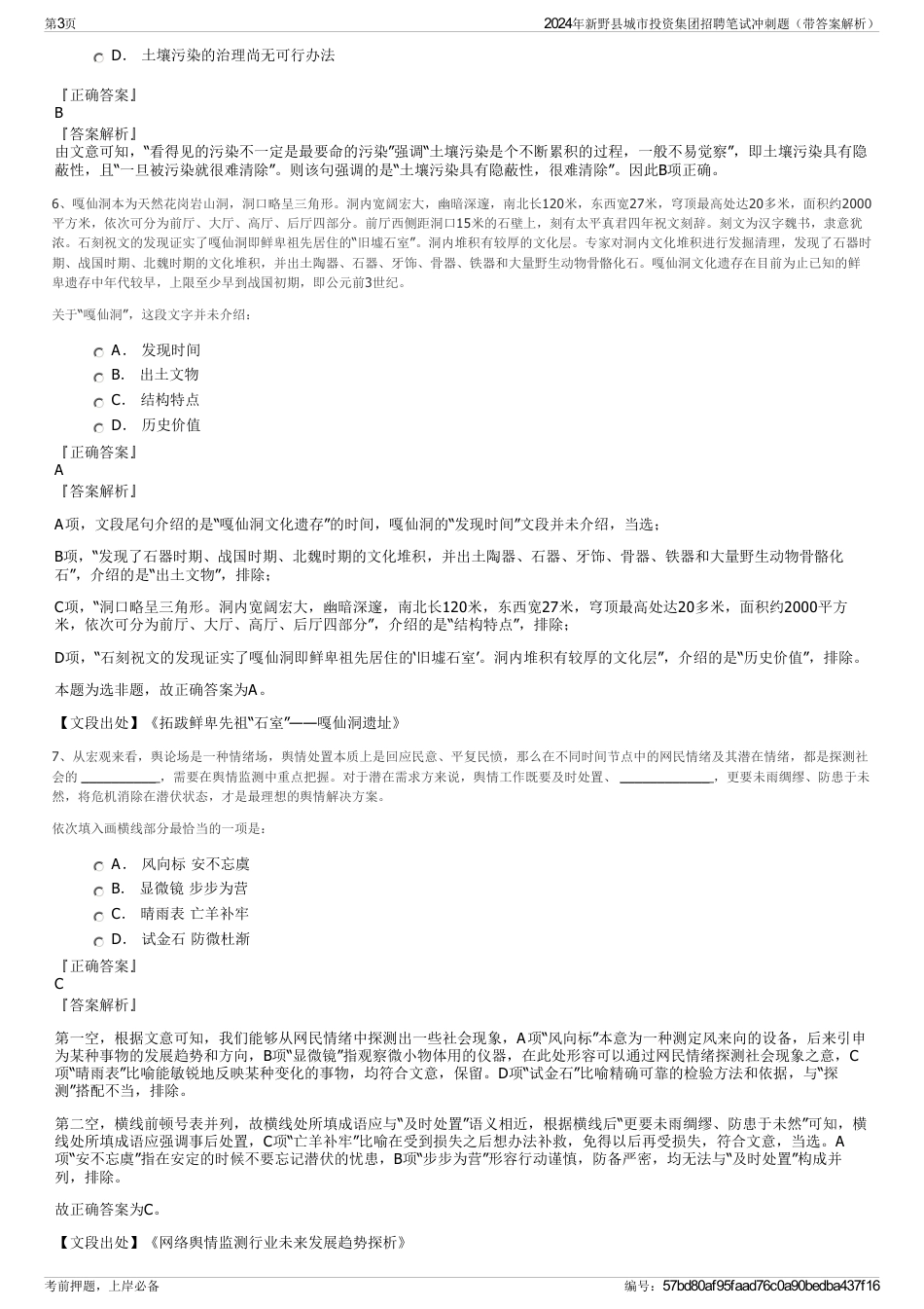 2024年新野县城市投资集团招聘笔试冲刺题（带答案解析）_第3页