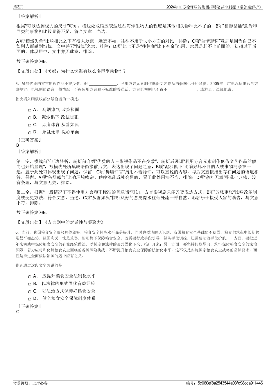 2024年江苏徐圩绿能集团招聘笔试冲刺题（带答案解析）_第3页