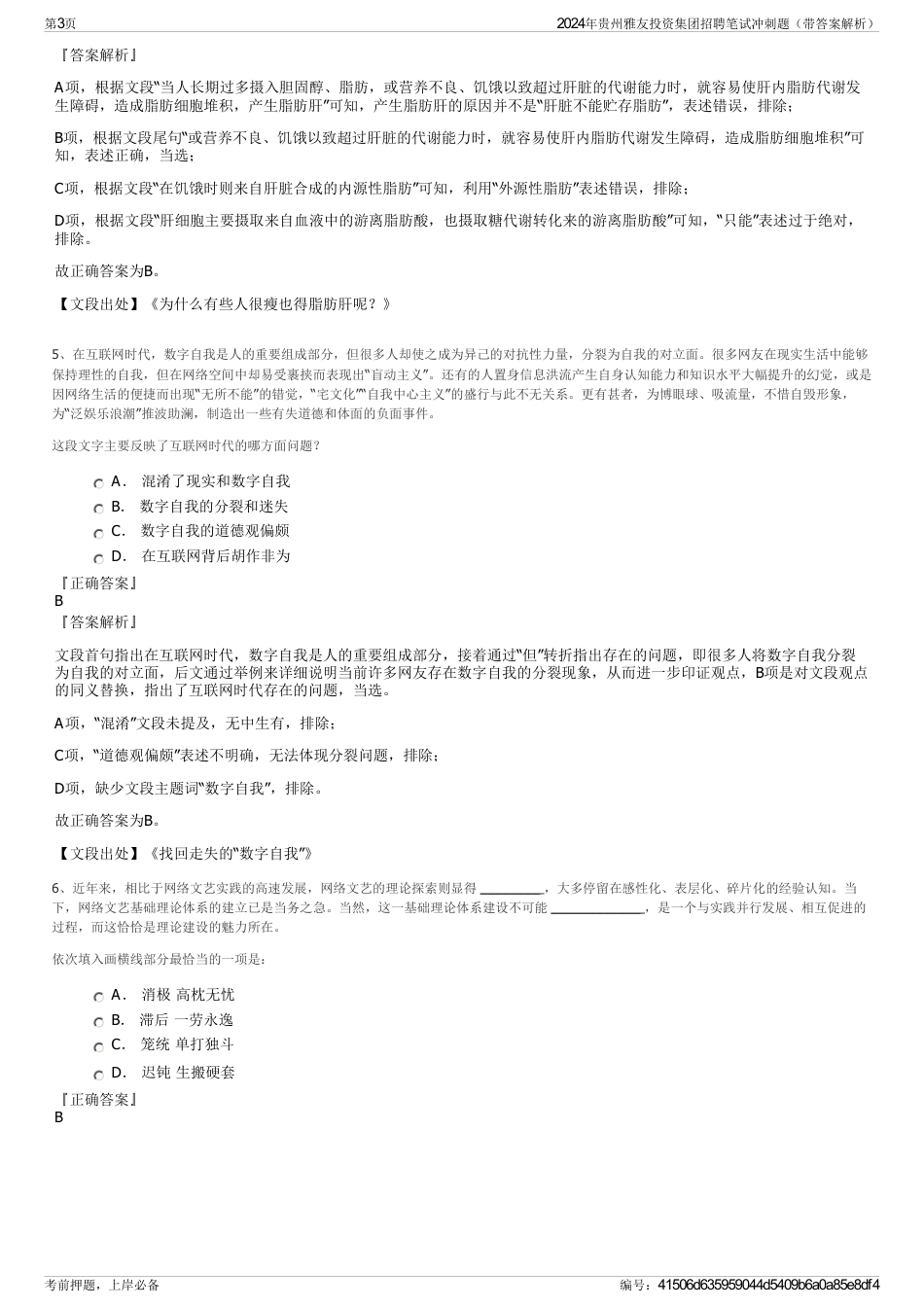 2024年贵州雅友投资集团招聘笔试冲刺题（带答案解析）_第3页