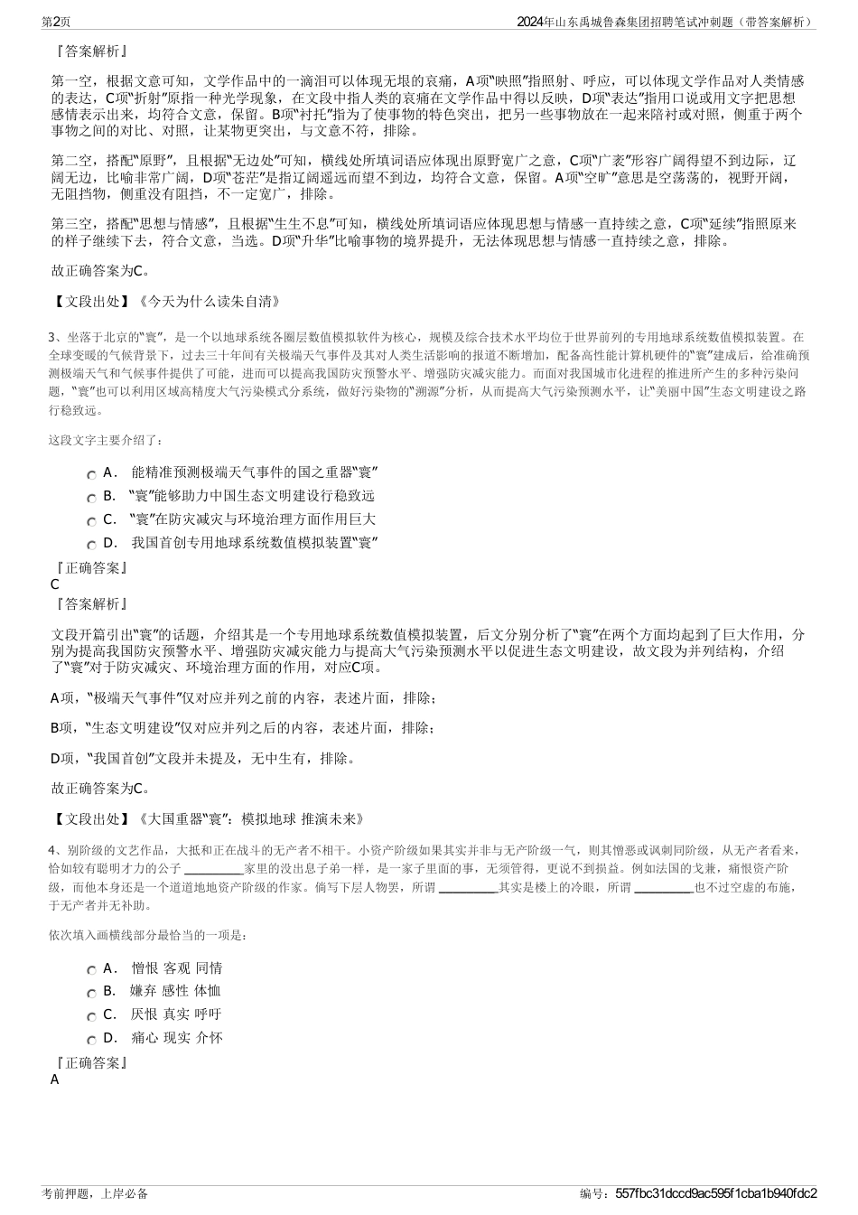 2024年山东禹城鲁森集团招聘笔试冲刺题（带答案解析）_第2页