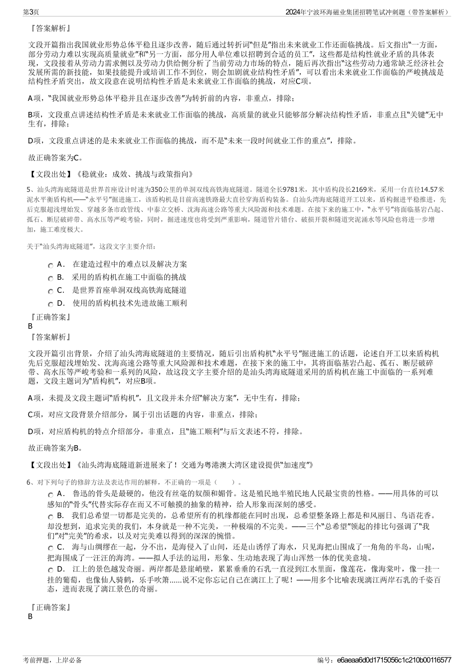 2024年宁波环海磁业集团招聘笔试冲刺题（带答案解析）_第3页