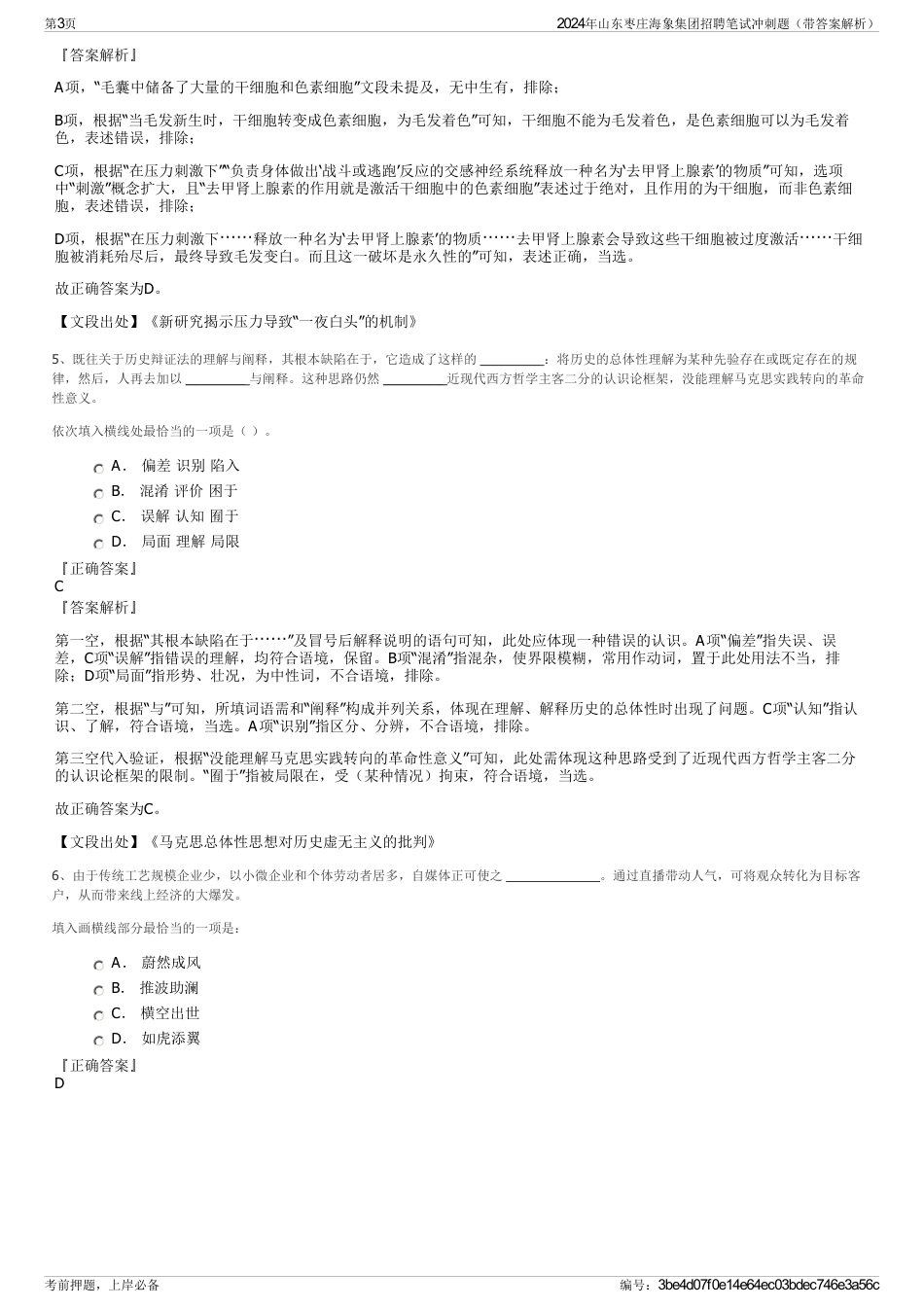 2024年山东枣庄海象集团招聘笔试冲刺题（带答案解析）_第3页