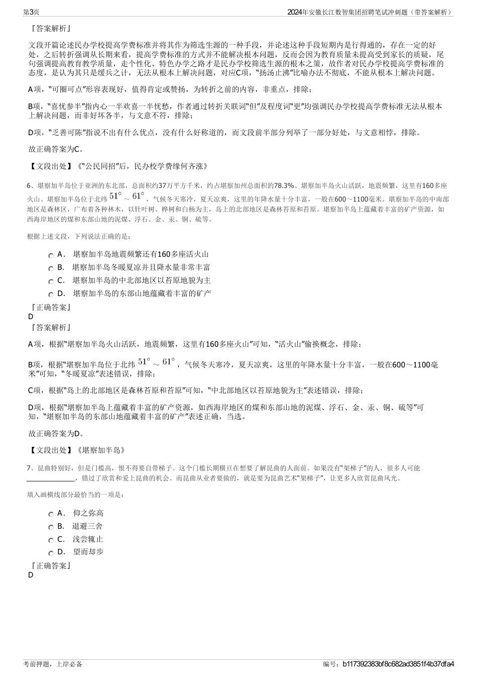 2024年安徽长江数智集团招聘笔试冲刺题（带答案解析）_第3页