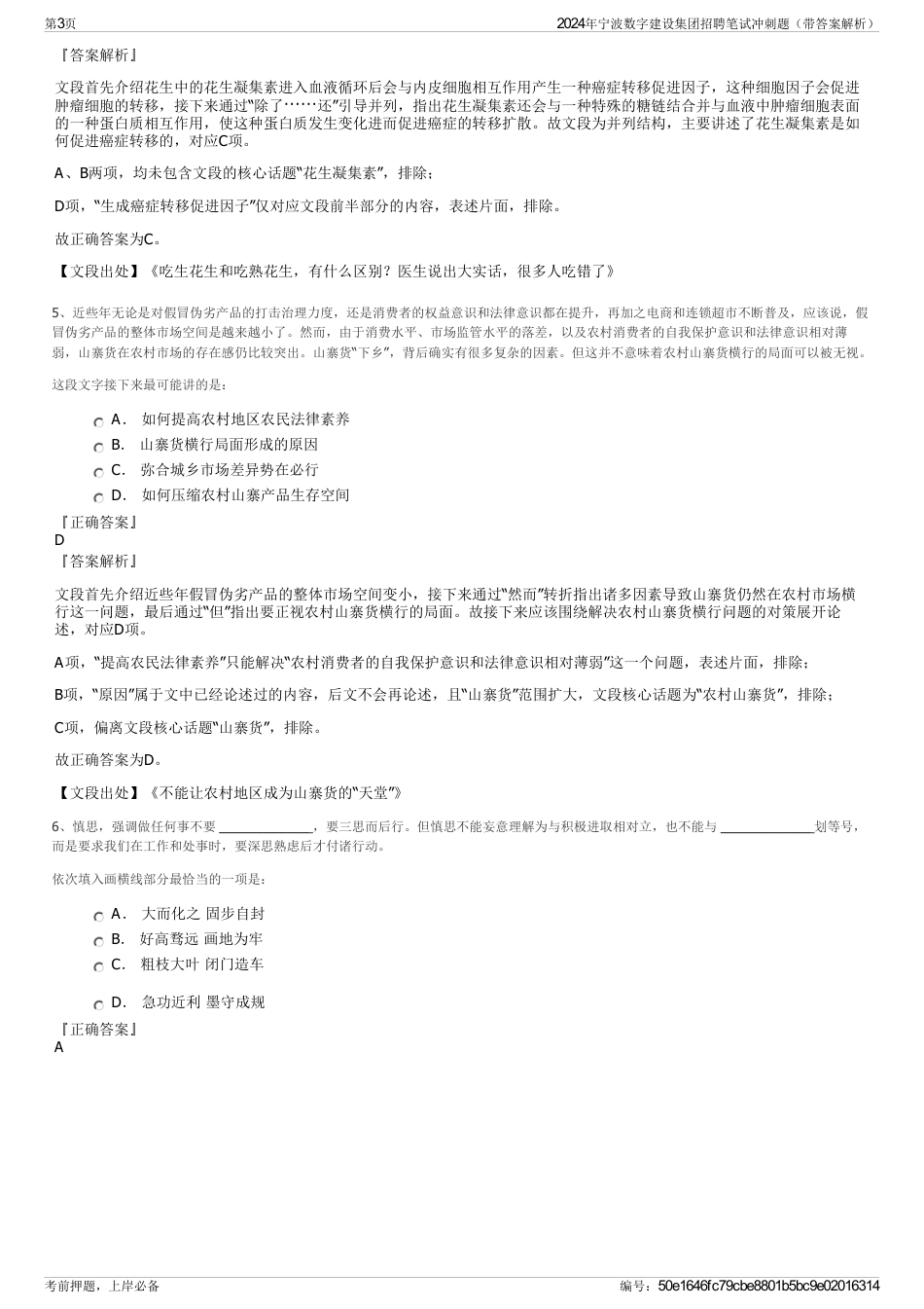 2024年宁波数字建设集团招聘笔试冲刺题（带答案解析）_第3页