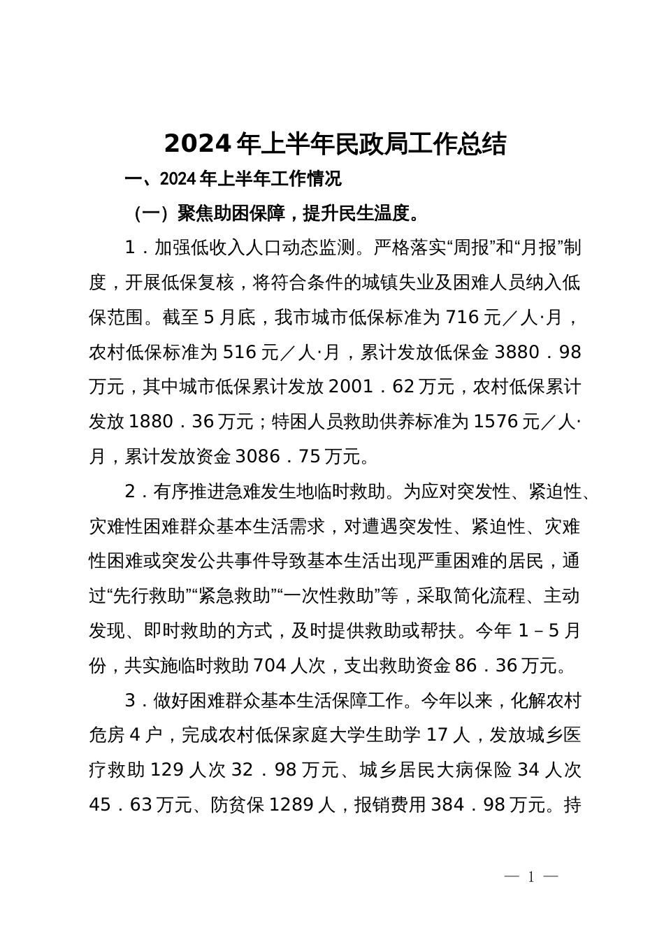 2024年上半年民政局工作总结_第1页