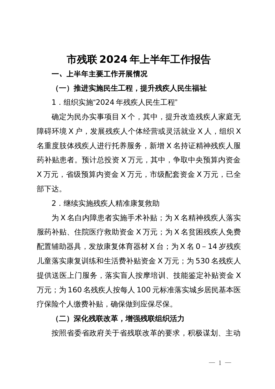 市残联2024年上半年工作报告_第1页