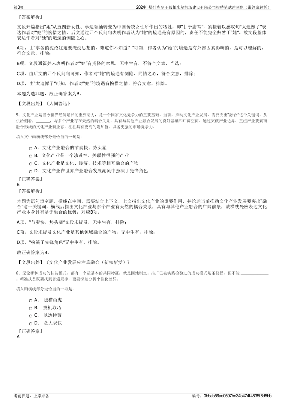 2024年塔什库尔干县帕米尔机场建设有限公司招聘笔试冲刺题（带答案解析）_第3页