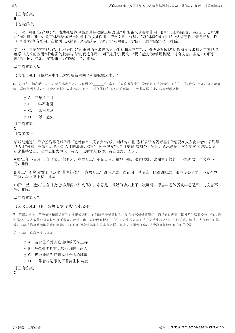 2024年湖北云梦国有资本投资运营集团有限公司招聘笔试冲刺题（带答案解析）_第3页
