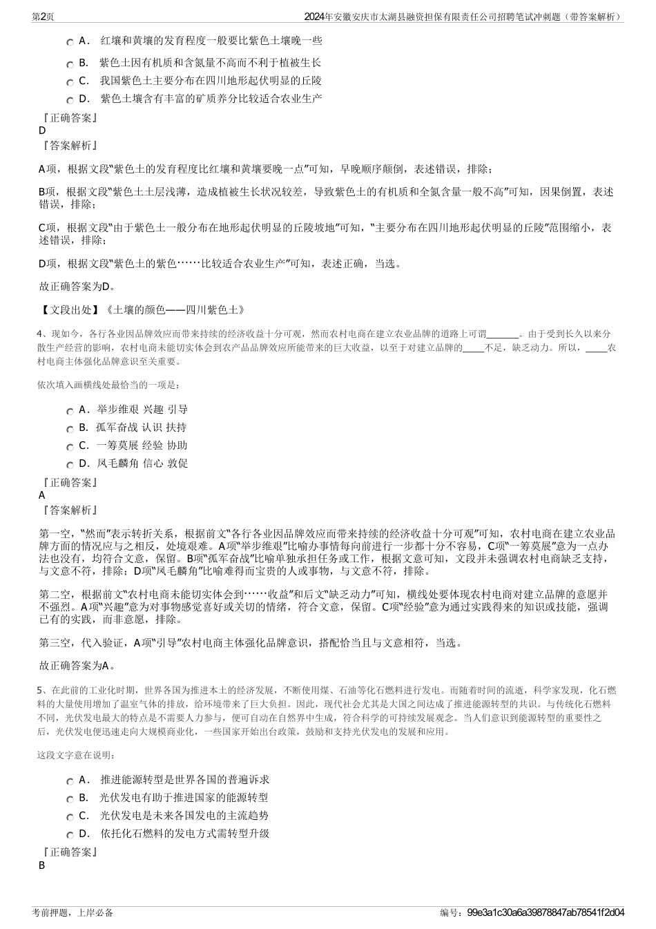 2024年安徽安庆市太湖县融资担保有限责任公司招聘笔试冲刺题（带答案解析）_第2页