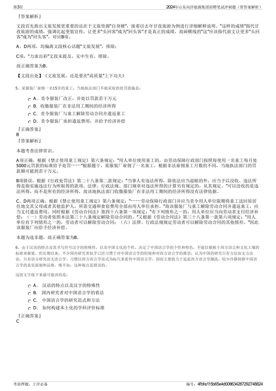 2024年山东向洋能源集团招聘笔试冲刺题（带答案解析）_第3页