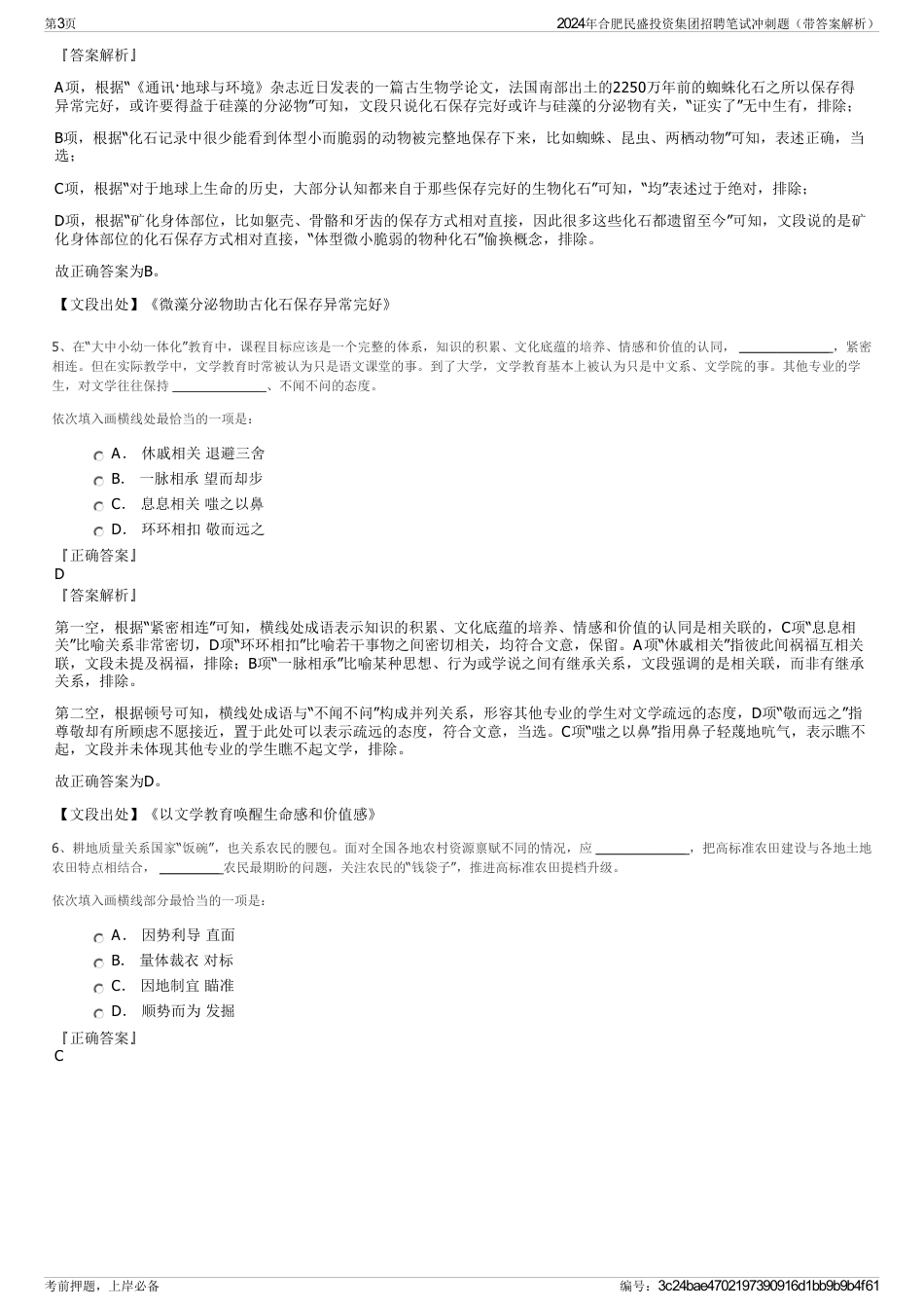 2024年合肥民盛投资集团招聘笔试冲刺题（带答案解析）_第3页