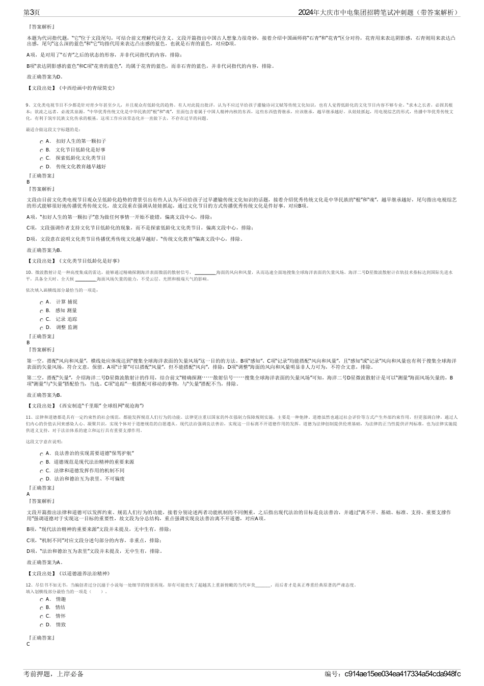 2024年大庆市中电集团招聘笔试冲刺题（带答案解析）_第3页
