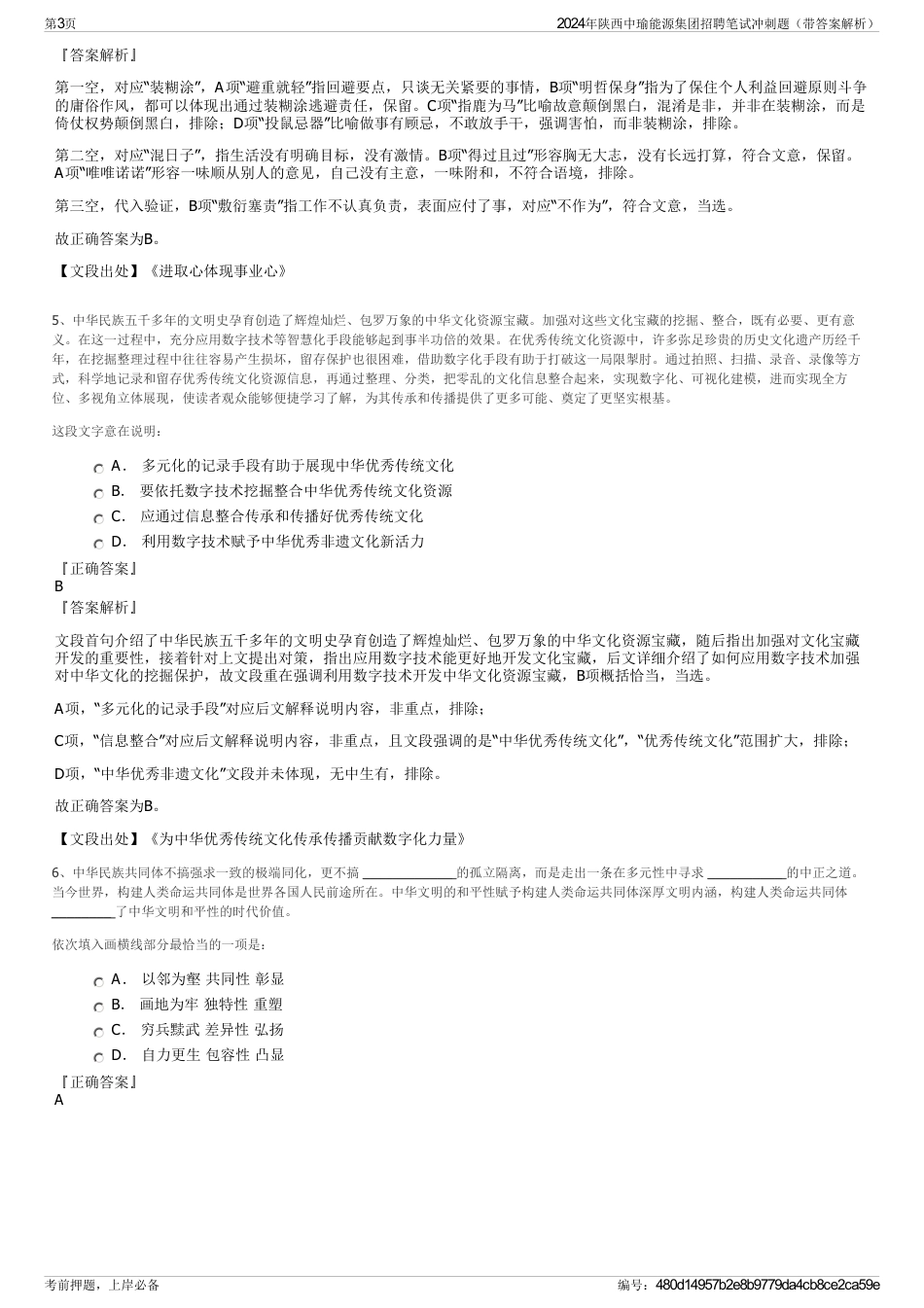 2024年陕西中瑜能源集团招聘笔试冲刺题（带答案解析）_第3页
